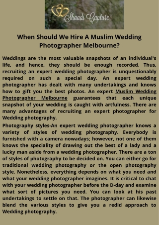 When Should We Hire A Muslim Wedding Photographer Melbourne