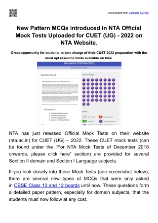 New Pattern MCQs introduced in NTA Official Mock Tests Uploaded for CUET (UG) - 2022 on NTA Website.