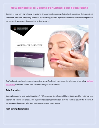 How Beneficial Is Voluma For Lifting Your Facial Skin