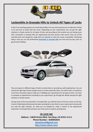 Locksmiths in Granada Hills to Unlock All Types of Locks
