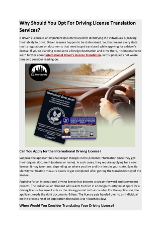Why Should You Opt For Driving License Translation Services