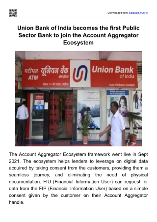 Union Bank of India becomes the first Public Sector Bank to join the Account Aggregator Ecosystem