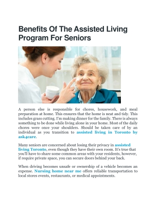 Benefits Of The Assisted Living Program For Seniors