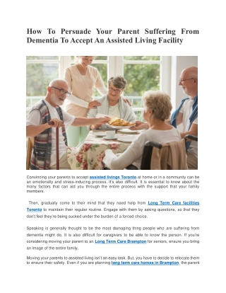 How To Persuade Your Parent Suffering From Dementia To Accept An Assisted Living Facility