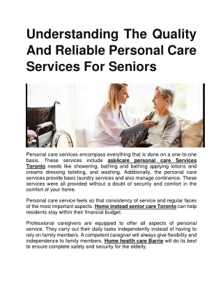 Understanding The Quality And Reliable Personal Care Services For Seniors