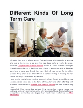 Different Kinds Of Long Term Care