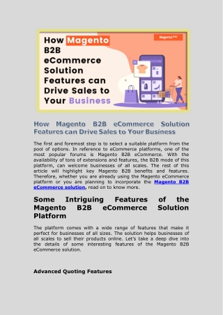 How Magento B2B eCommerce Solution Features can Drive Sales to Your Business