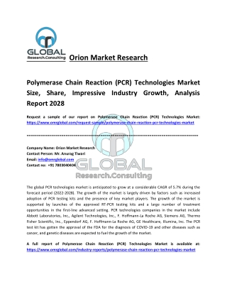 Polymerase Chain Reaction (PCR) Technologies Market Analysis and Forecast 2028