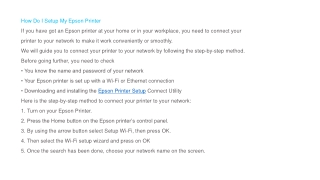 How Do I Setup My Epson Printer