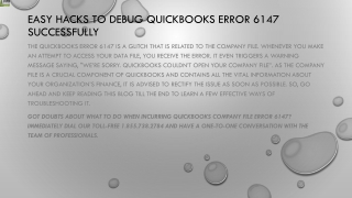 A simple method to resolve QuickBooks Error 6147 quickly