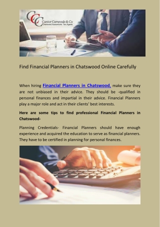 Find Financial Planners in Chatswood Online Carefully