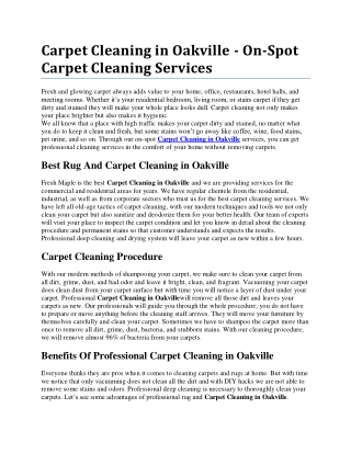 Get professional Carpet Cleaning in Oakville