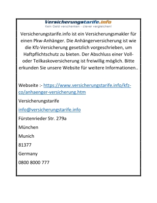 Versicherung PKW Anhänger | Versicherungstarife.info