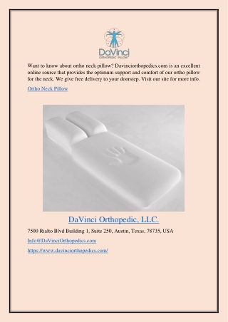 Ortho Neck Pillow Davinciorthopedics.com