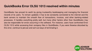 How to Resolve QuickBooks Error OLSU 1013 in Few Minutes?