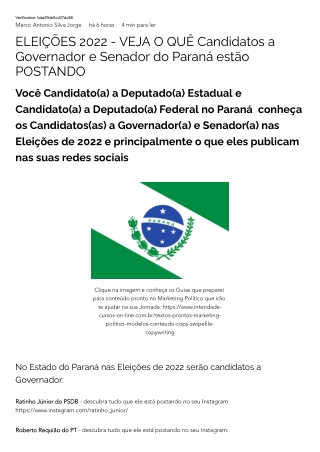 ELEIÇÕES 2022 - VEJA O QUÊ Candidatos a Governador e Senador do Paraná estão POSTANDO