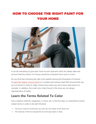 HOW TO CHOOSE THE RIGHT PAINT FOR YOUR HOME