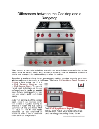 Differences between the Cooktop and a Rangetop