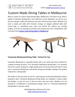 Custom Made Dining Tables in Melbourne