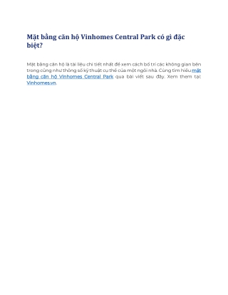 Mặt bằng căn hộ Vinhomes Central Park có gì đặc biệt