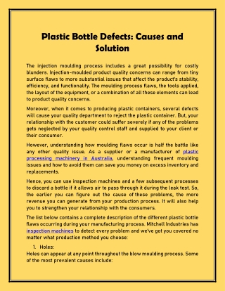 Plastic Bottle Defects Causes and Solution