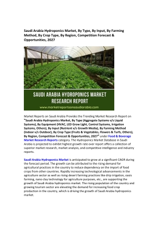 Saudi Arabia Hydroponics Market