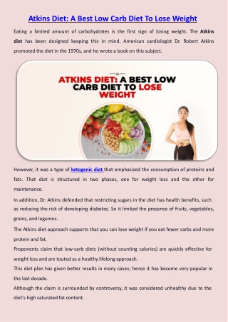 Atkins Diet: A Best Low Carb Diet To Lose Weight