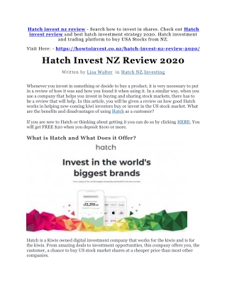 Hatch invest nz review