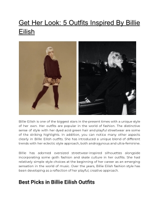 Get Her Look : 5 Outfits Inspired By Billie Eilish - The Chic Pick