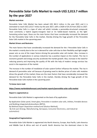 Perovskite Solar Cells Market