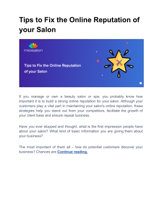 Tips to Fix the Online Reputation of your Salon