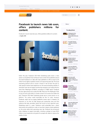 Facebook to launch news tab soon, offers publishers millions for content.