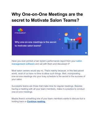 Why One-on-One Meetings are the secret to Motivate Salon Teams