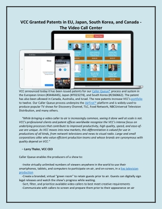 VCC Granted Patents in EU, Japan, South Korea, and Canada - The Video Call Center