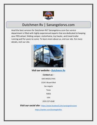 sanangelorvsDutchmen Rv | Sanangelorvs.com.com