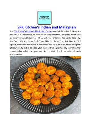 $5 off - SRK Kitchen’s Indian and Malaysian Cuisine Menu, VIC