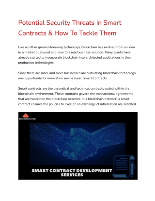 Potential Security Threats In Smart Contracts & How To Tackle Them