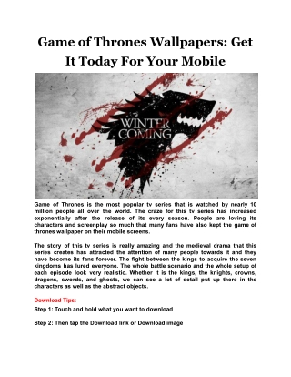 Game of Thrones Wallpapers: Get It Today For Your Mobile