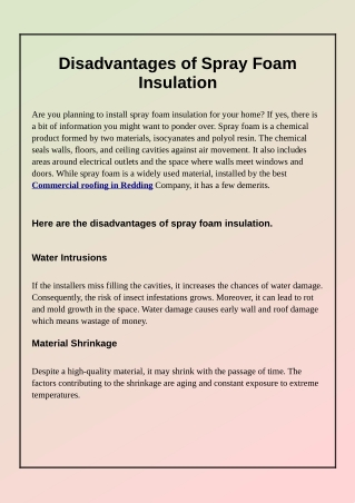 Disadvantages of Spray Foam Insulation