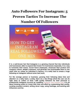 Auto Followers For Instagram: 5 Proven Tactics To Increase The Number Of Followe