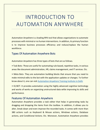 Introduction To Automation Anywhere