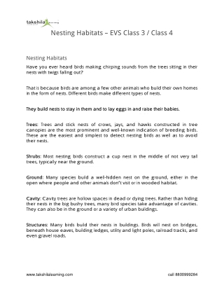 Nesting Habitats – EVS Class 3 and Class 4