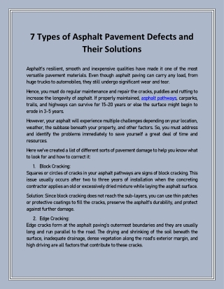 7 Types of Asphalt Pavement Defects and Their Solutions