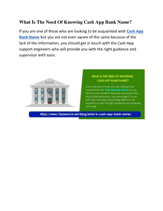 What Is The Need Of Knowing Cash App Bank Name?