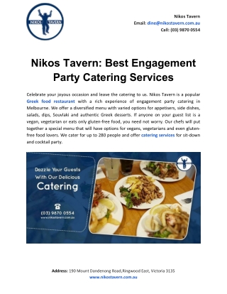 Nikos Tavern: Best Engagement Party Catering Services