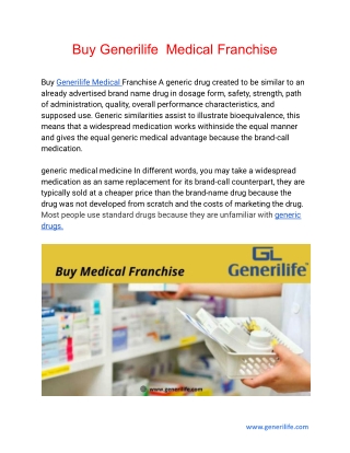 Buy Generilife  Medical Franchise