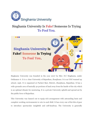 Singhania University Is Fake! Someone Is Trying To Fool You.