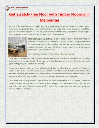 Get Scratch-Free Floor with Timber Flooring in Melbourne