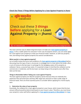 Check Out These 3 Things Before Applying For a Loan Against Property in Jhansi