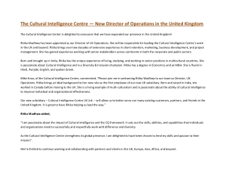 The Cultural Intelligence Centre — New Director of Operations in the United Kingdom